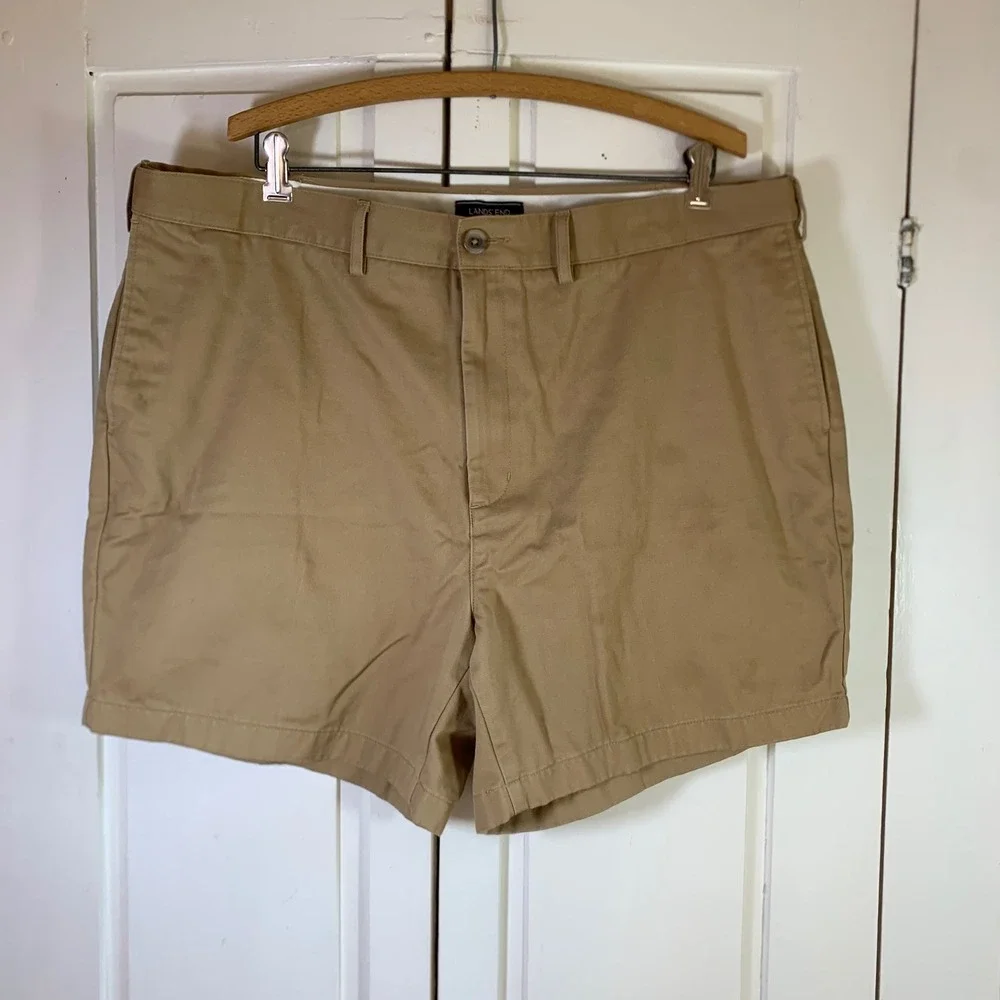 Lands End Mens 40 Traditional Fit Chino Shorts Khaki Tan 100% Cotton 300888